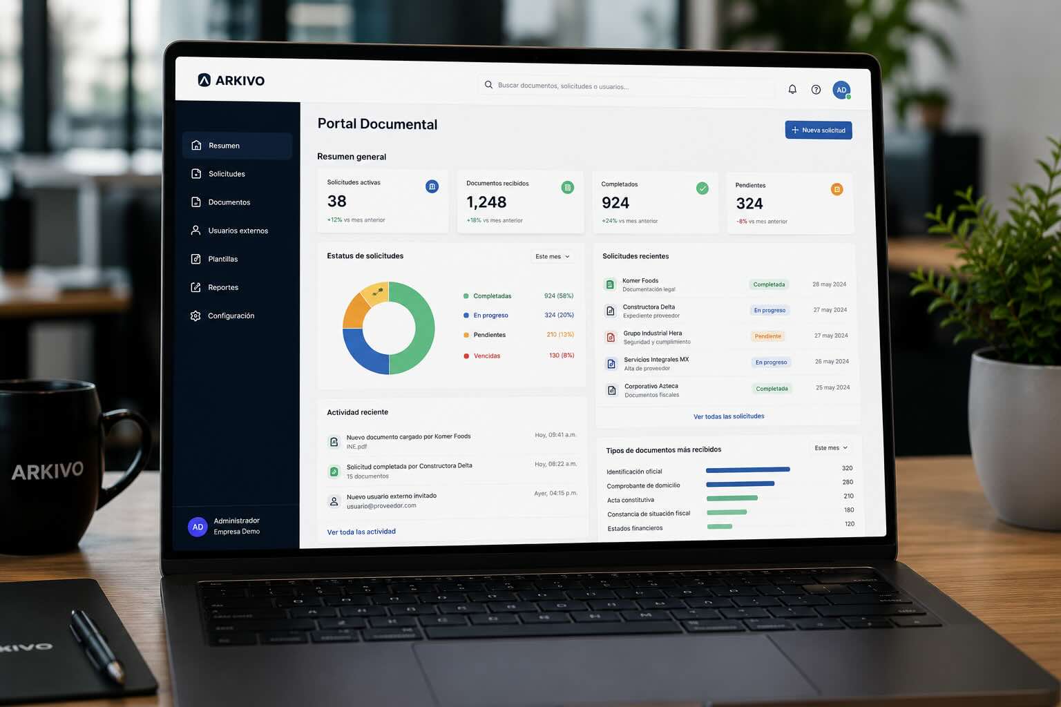 Dashboard de portal documental Arkivo